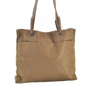 Authentic PRADA Vintage Nylon Tessuto Leather Shoulder Hand Bag Beige